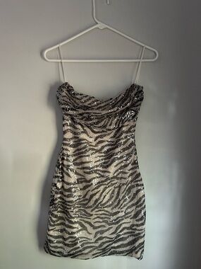 Windsor Strapless Zebra Sequin Mini Dress - Silver & Black